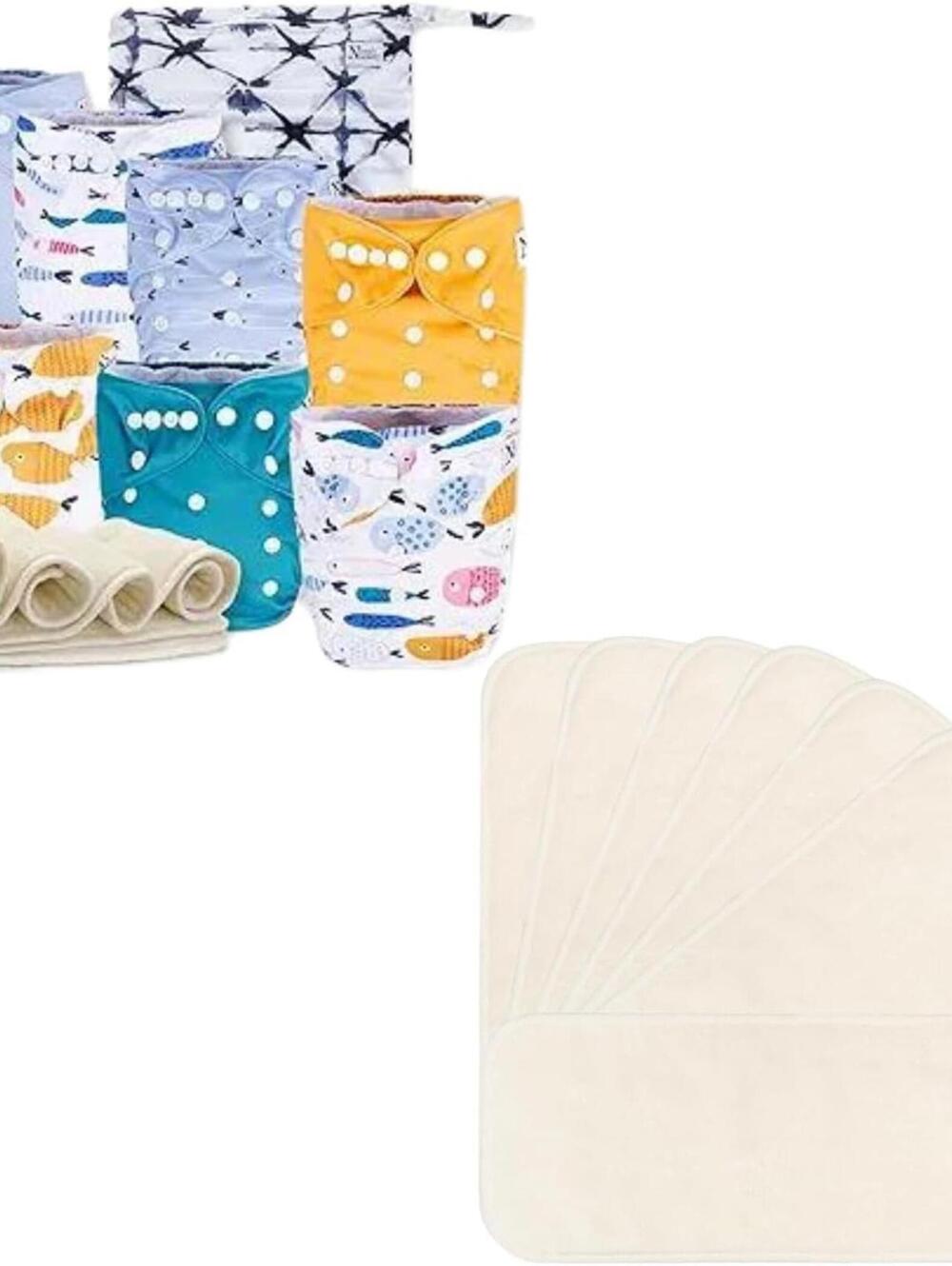 Open Box- Nora's Nursery Cloth Diapers 7 Pack with 7 Inserts & 1 Wet Bag